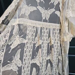Sheer Lace Butterfly Duster Jacket Coverup Large